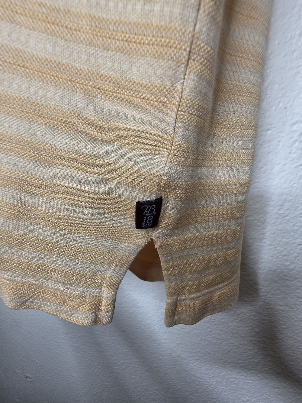 Tommy Bahama 18 Golf Mens L Yellow Beige Striped Short Sleeve Polo Palm Tree - Picture 4 of 15